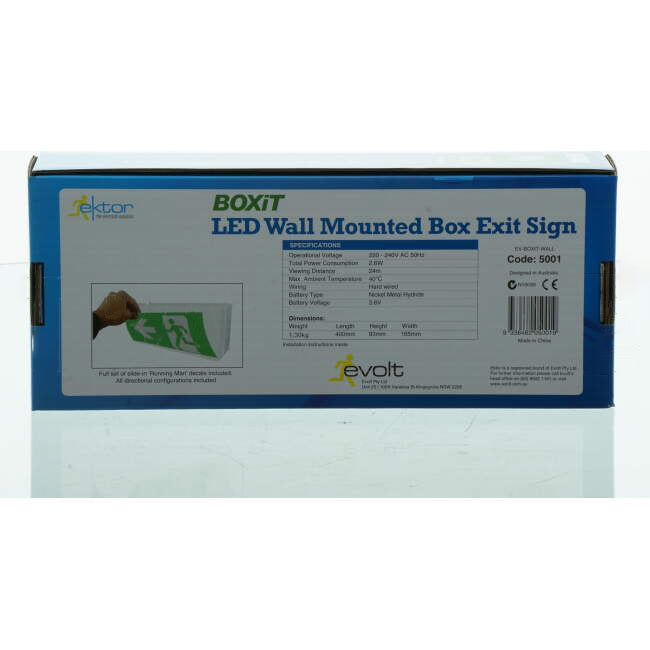 Ektor 2.6 Wat LED BOXIT Maintained Single Sided Wall Mounted D24 Running Man Exit Sign