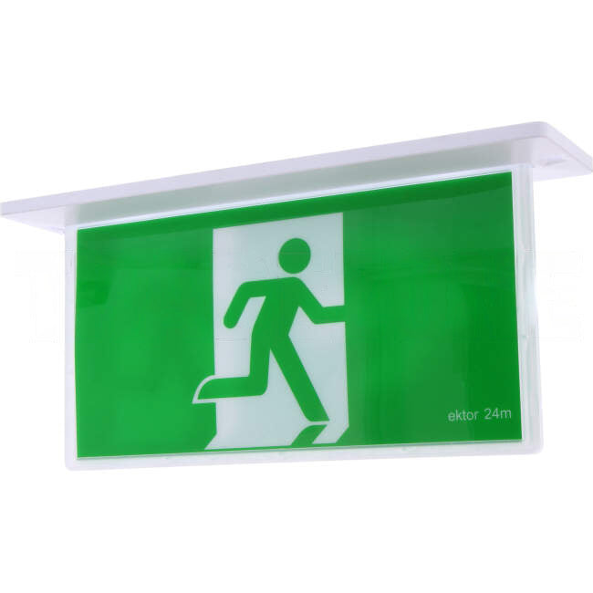 Ektor 2.5 Watt LED RAZOR Maintained Double Sided Ceiling Mounted Running Man Exit Sign