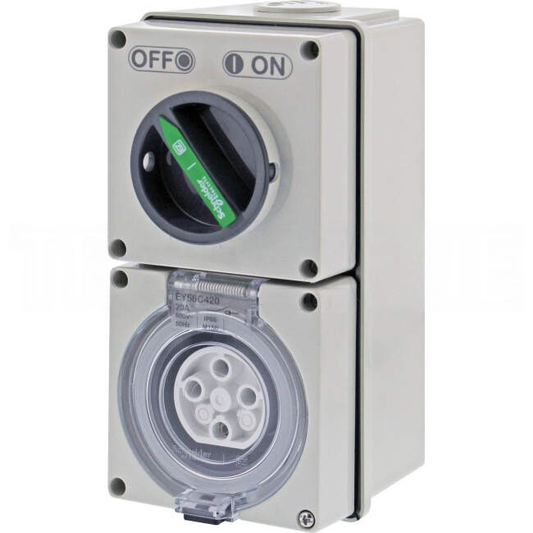 Clipsal 20 Amp EASY56 3 Phase 4 Round Pins Industrial Switched Outlet Grey