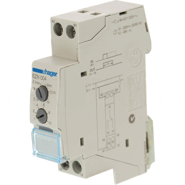 Hager 10 Amp Adjustable 230 Volt AC 1 Change Over Adjustable 0.1SEC-10HR Din Mount Timer