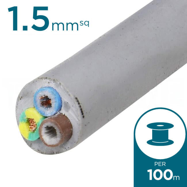 Electra 1.5mm 3 Core Ordinary Duty Flex Cable Grey 100 Metre Drum