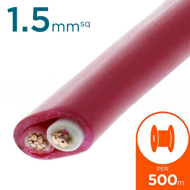 Electra 1.5mm 2 Core Fire Control Cable Red & White With Red Sheathing 500 Metre Drum