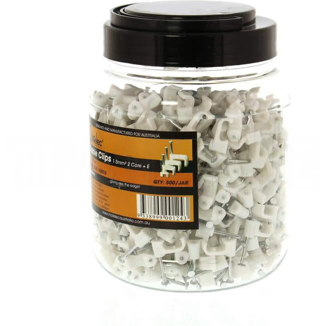 Matelec 1.5mm T+E Flat Cable Clips White Jar of 500