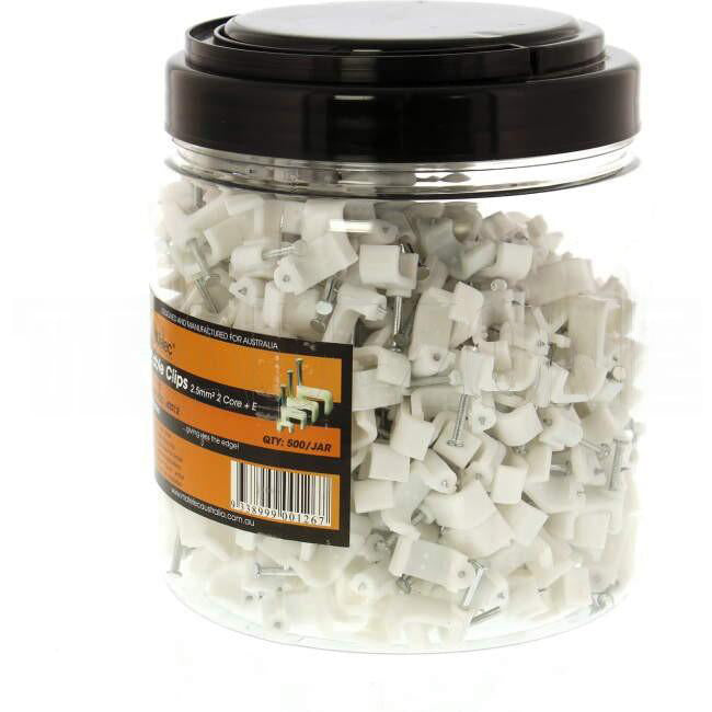 Matelec 2.5mm T+E Flat Cable Clips White Jar of 500
