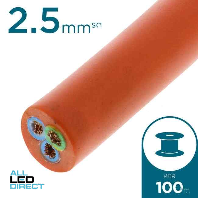 Apec 2.5mm 3 Core Heavy Duty Flex Cable Orange 100 Metre Drum