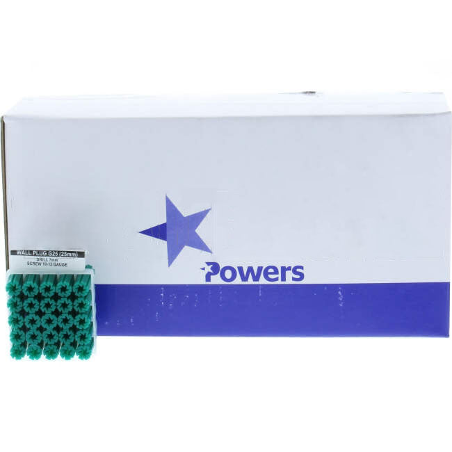 Powers 25mm PVC Framed Wall Plug Green Pack Of 1000