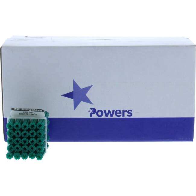 Powers 50mm PVC Framed Wall Plug Green Pack Of 500