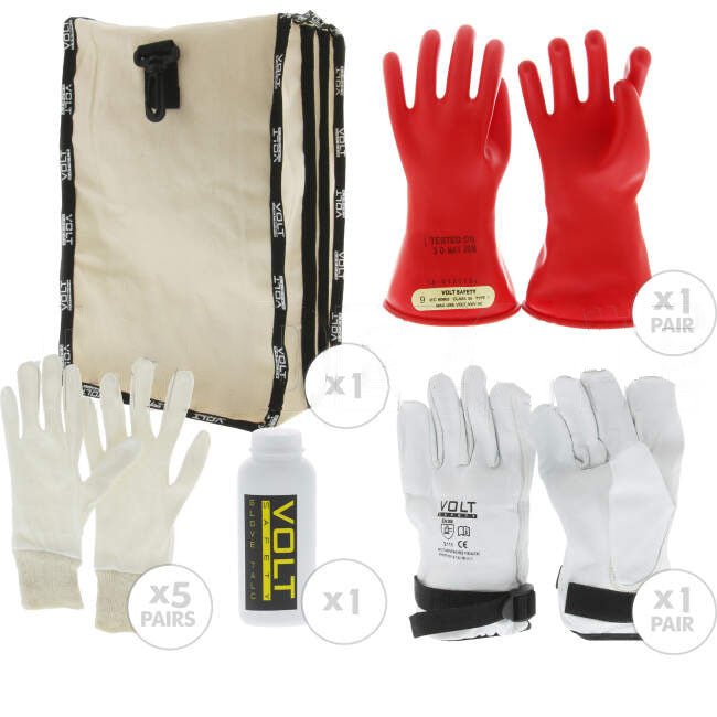 Volt Safety Class 00 Glove Kit Size 9- Includes Insulated Outer and Inner Gloves Bag and Glove Talc
