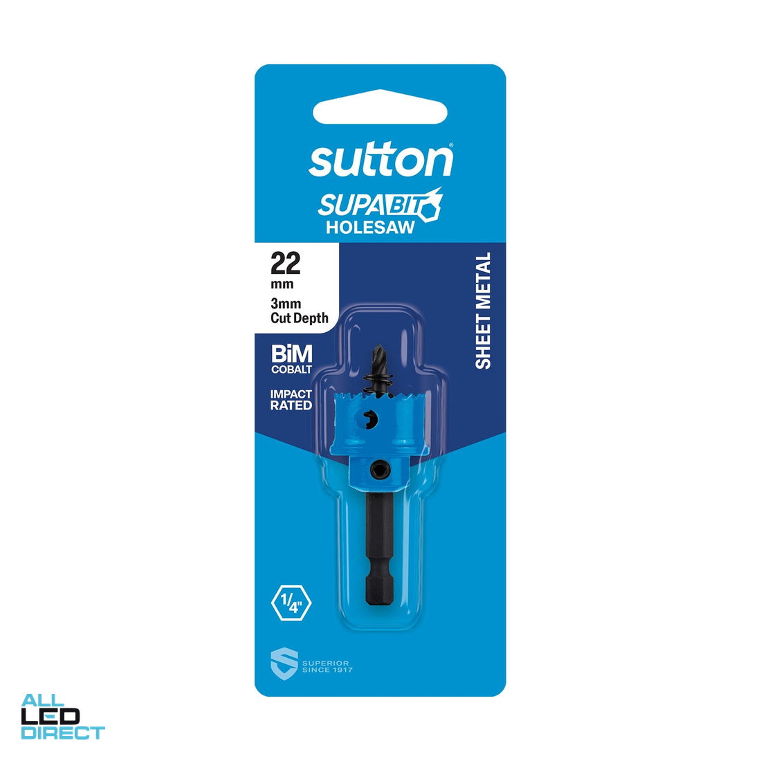 Sutton 22mm 1/4-Hx Impact W/Spring Bi-Metal Sheetmetal Holesaw