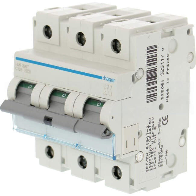 Hager 125 Amp Miniature Circuit Breaker MCB C Curve 3 Pole 10kA