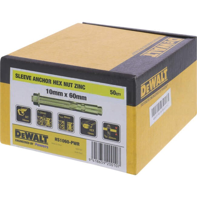 Powers 10mm x 60mm Hex Sleeve Anchor Pack Of 50