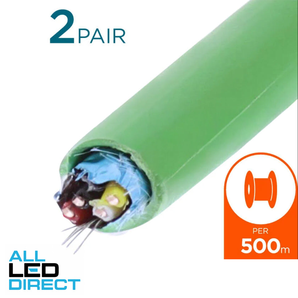 KNX Certified Control 0.8mm 2 Pair Overall Shield Cable Green Per 500 Meters