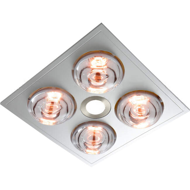 Ventair 3 In 1 MYKA 4 x 275 Watt Bathroom Heater Lamp Light 1 x 10 Watt LED Downlight And Exhaust Fan Silver