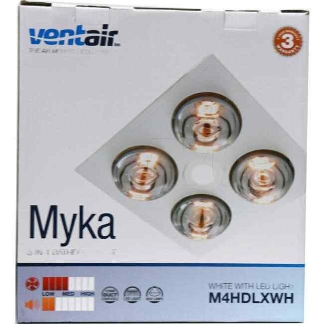 Ventair 3 In 1 MYKA 4 x 275 Watt Bathroom Heater Lamp Light 1 x 10 Watt LED Downlight And Exhaust Fan White - Default Title (M4HDLXWH)