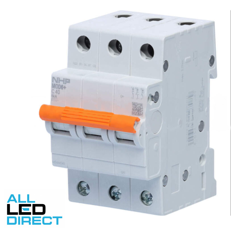 NHP 40 Amp MOD6+ Miniature Circuit Breaker MCB C Curve 3 Pole 6kA
