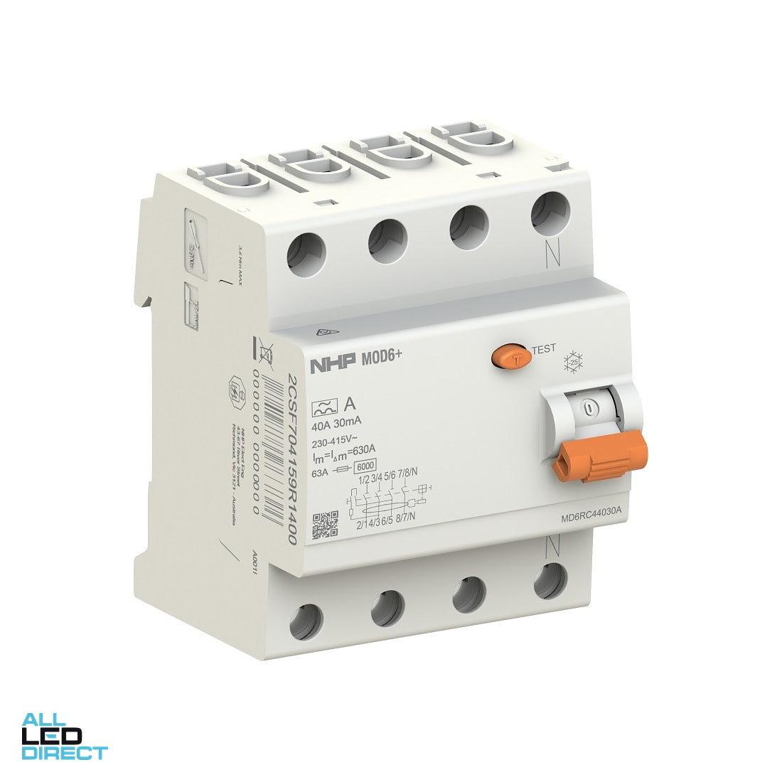 NHP 63 Amp MOD6+ Residual Current Circuit Breaker RCCB 3 Pole + Neutral 30mA Type A ALL LED Direct