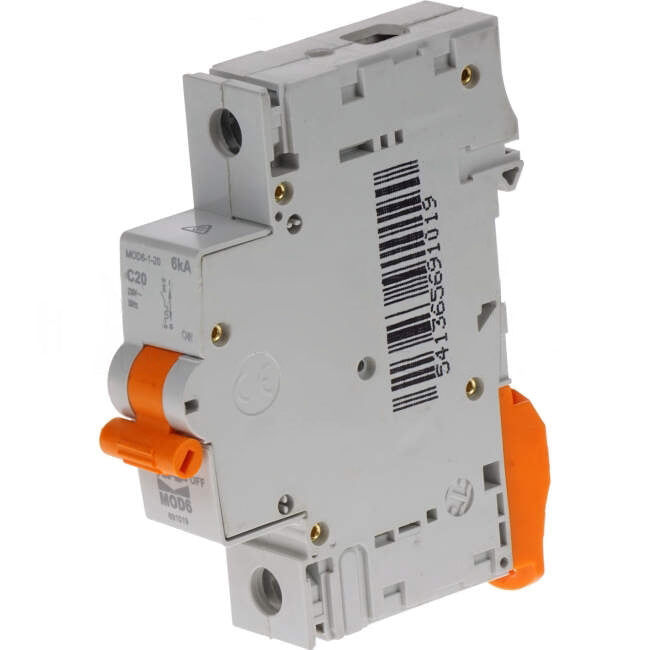 NHP 20 Amp MOD6 Miniature Circuit Breaker MCB C Curve 1 Pole 6kA