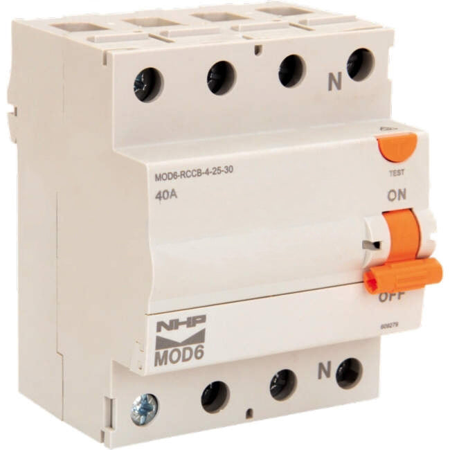 NHP 40 Amp MOD6 Residual Current Device - RCD 4 Pole 30mA Type A