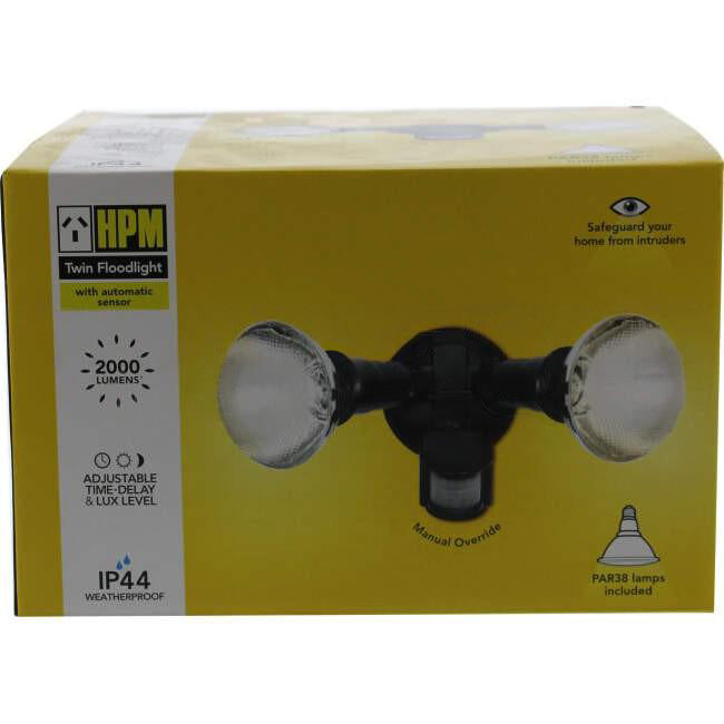 HPM 2 x 150 Watt Double Par38 Floodlight with Sensor Black