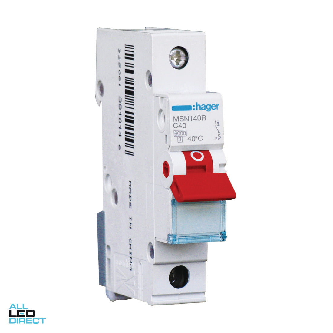 Hager 40 Amp Miniature Circuit Breaker With Red Toggle MCB C Curve 1 Pole 6kA ALL LED Direct