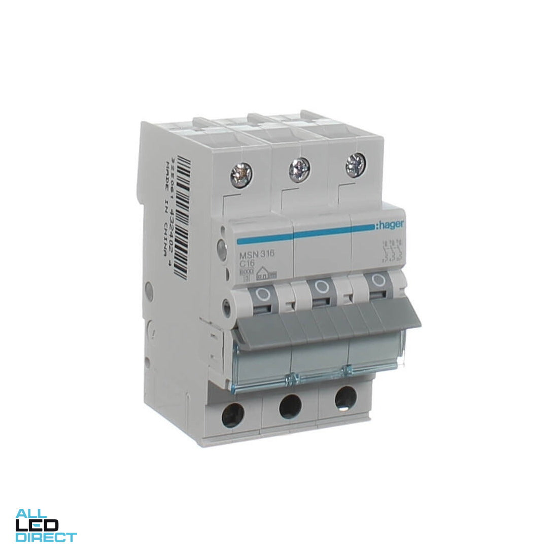 Hager 16 Amp Miniature Circuit Breaker MCB C Curve 3 Pole 6kA ALL LED Direct