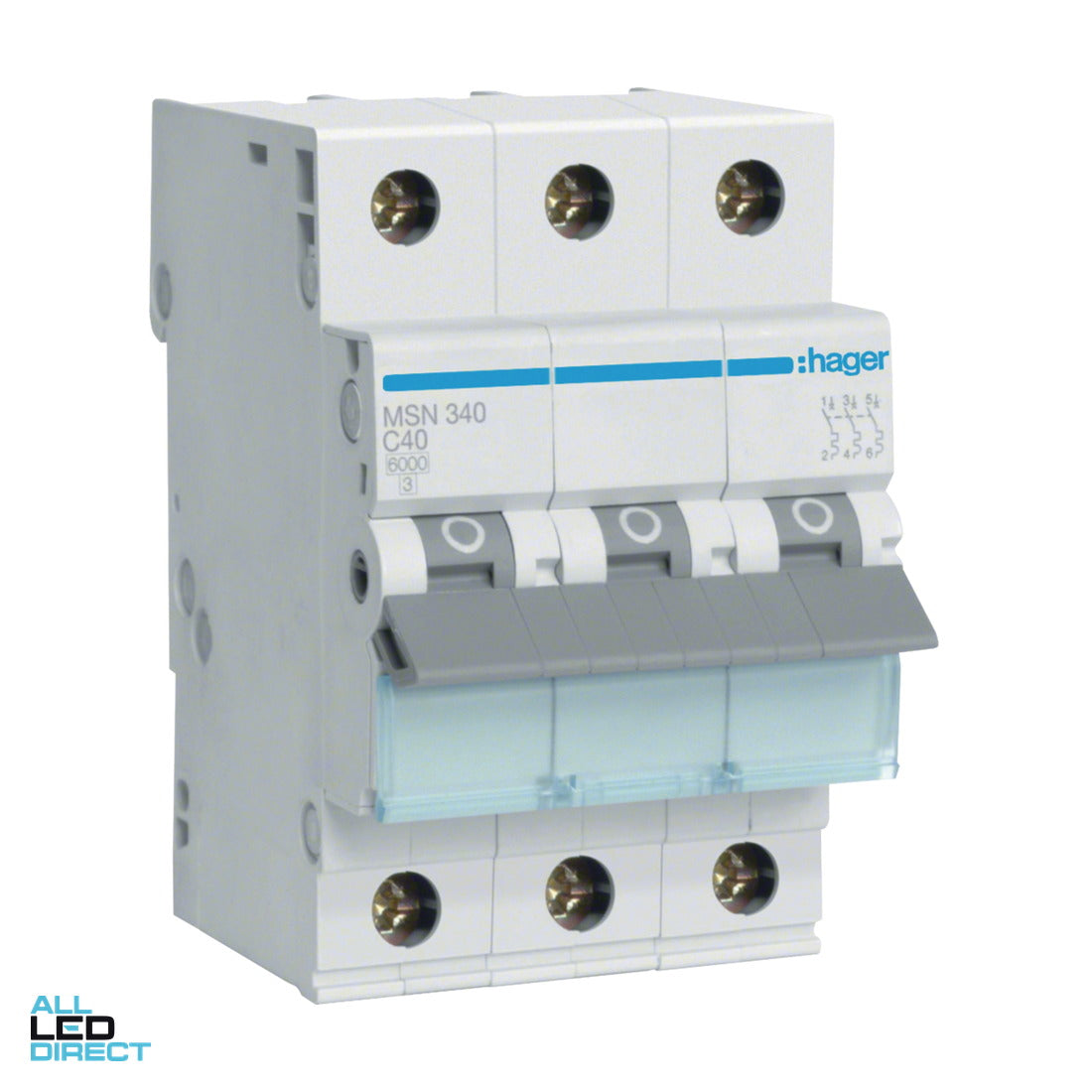 Hager 40 Amp Miniature Circuit Breaker MCB C Curve 3 Pole 6kA ALL LED Direct