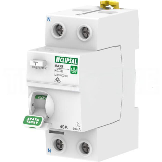 Clipsal MAX9 40 Amp Residual Current Circuit Breaker RCCB C Curve 2 Pole Type A 30mA 6kA