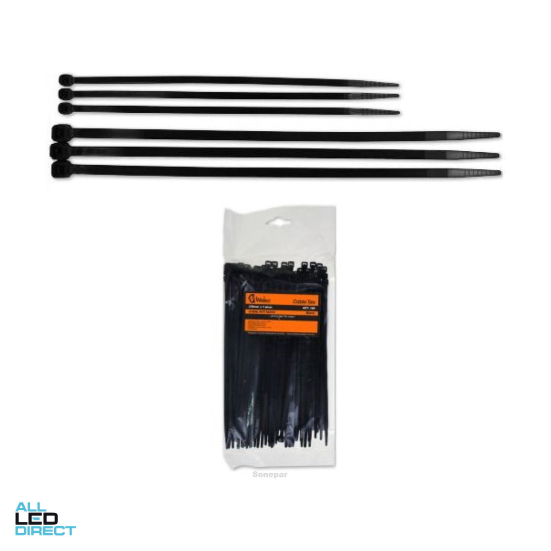 Matelec 800mm x 9.0mm Plastic Cable Ties Black Pack Of 100
