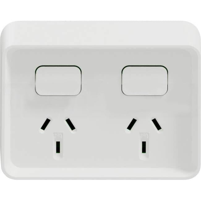 Clipsal 10 Amp ICONIC OUTDOOR Double Switched Weatherproof IP54 Powerpoint White