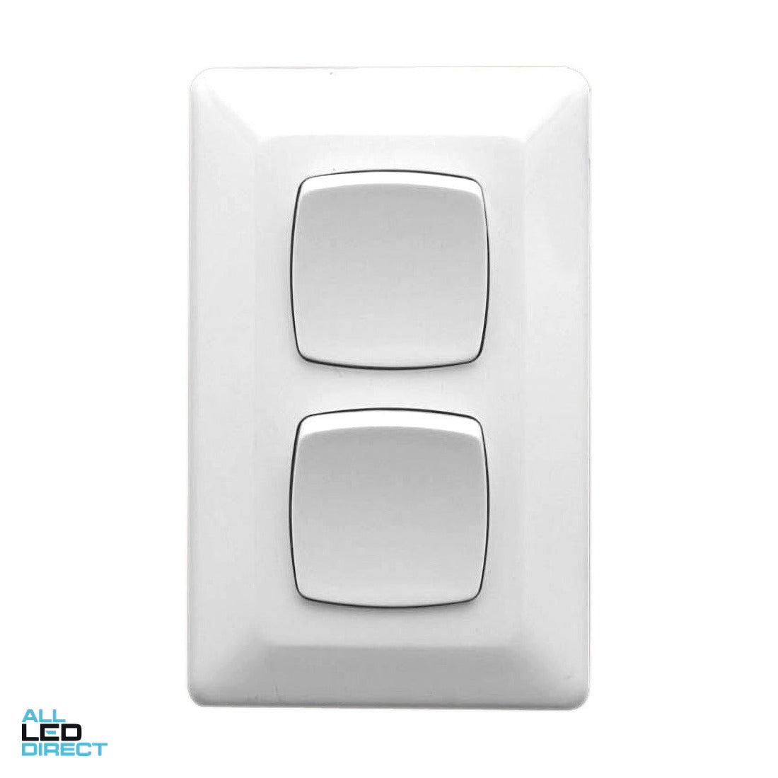 Clipsal 10 Amp 2 Gang PRESTIGE Vertical Internal Rocker Switch White ALL LED Direct