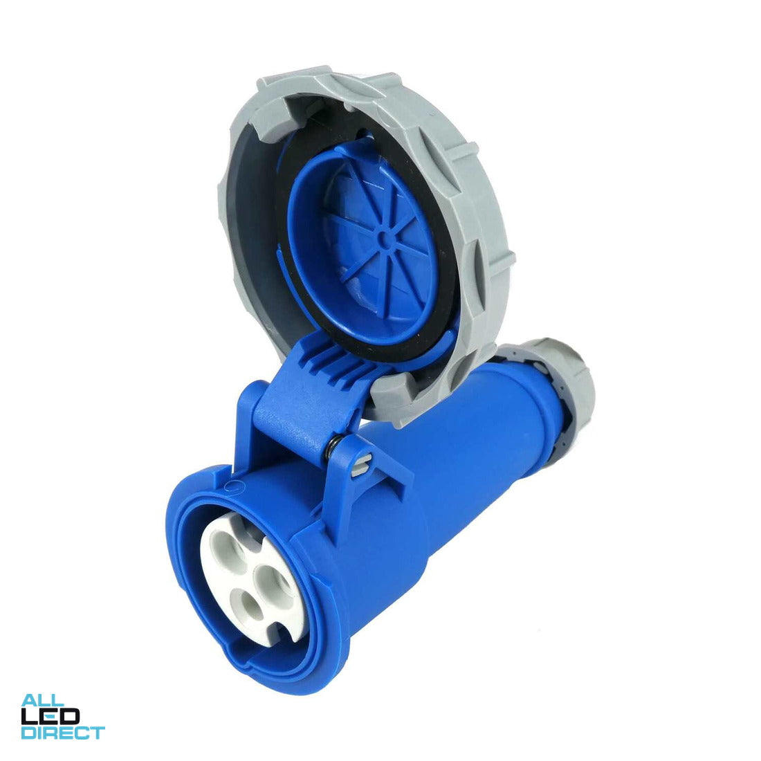 QIXING 16 Amp CEE Form Single Phase 3 Round Pins IP67 Industrial Straight Extension Socket Blue ALL LED Direct