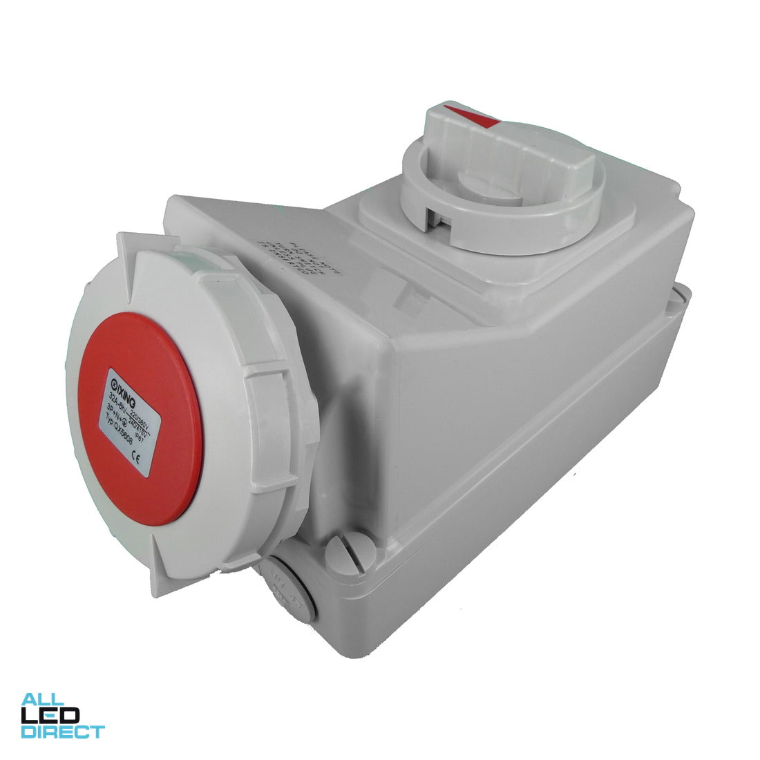 QIXING 32 Amp CEE Form 3 Phase 5 Round Pins IP67 Industrial Interlocked Switched Socket Outlet Blue ALL LED Direct