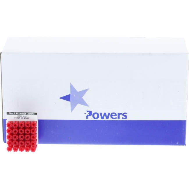 Powers 25mm PVC Framed Wall Plug Red Pack Of 1000