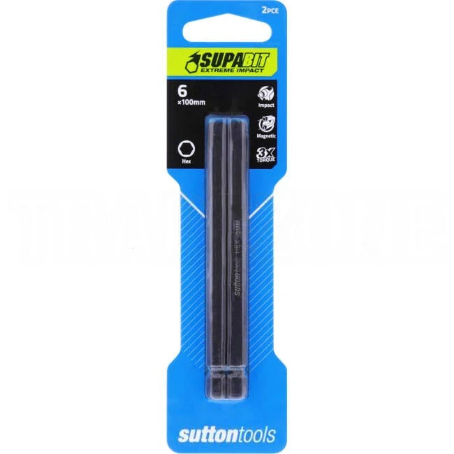Sutton Tools 6mm x 100mm Hexagonal Impact Driverbit H6 Hexagon 2 Pack