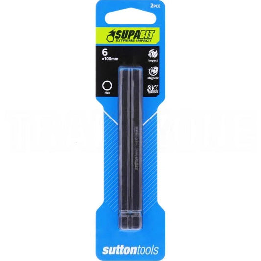 Sutton Tools 6mm x 100mm Hexagonal Impact Driverbit  H6 Hexagon 2 Pack