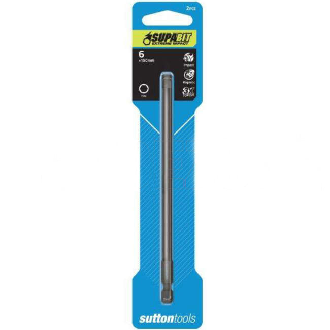 Sutton Tools 6mm x 150mm Hexagonal Impact Driverbit H6 Hexagon 2 Pack