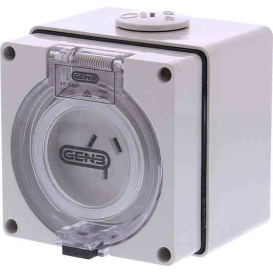 GEN3 10 Amp Single Phase 3 Flat Pins IP66 Industrial Socket Outlet Grey
