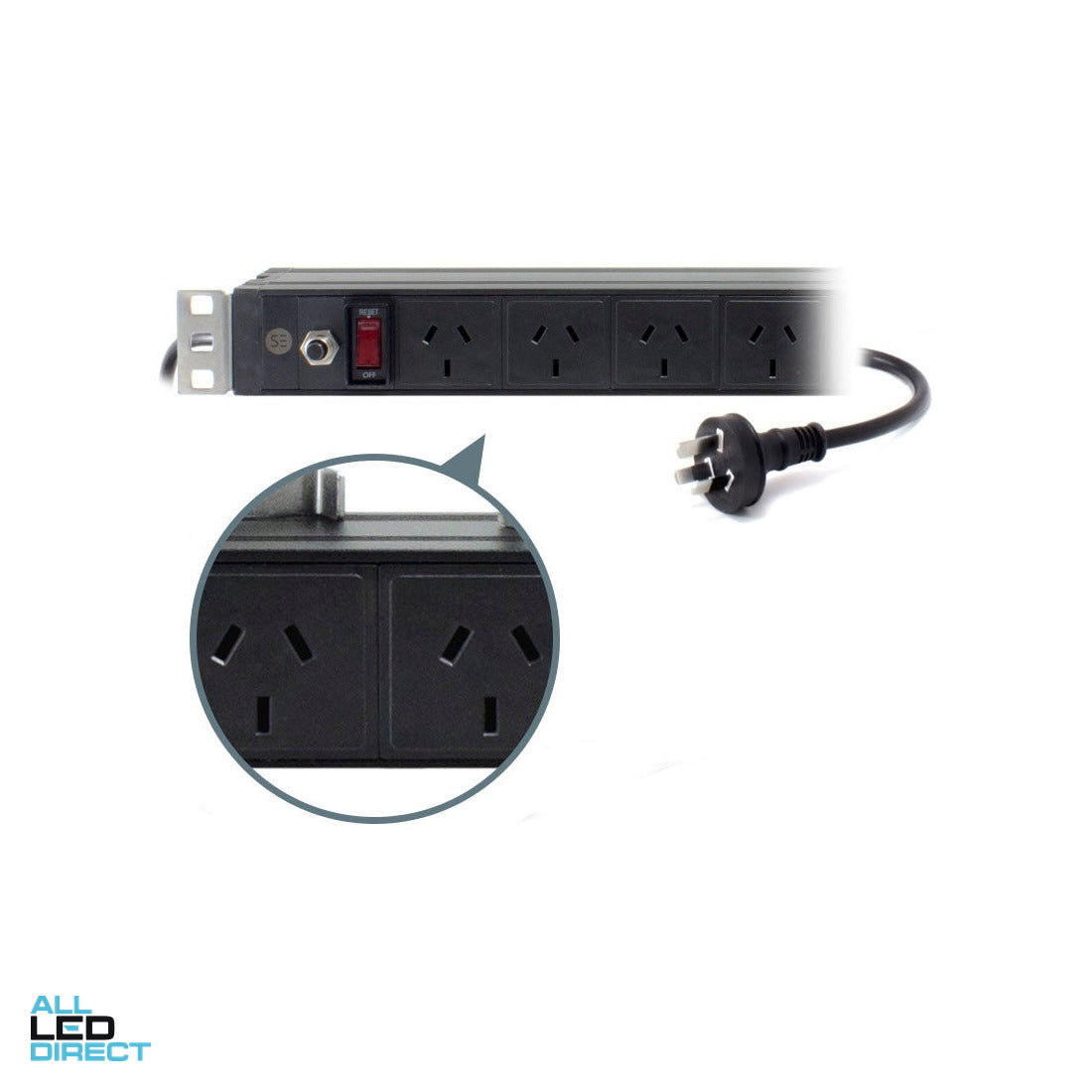 Serveredge 1RU Basic 8 Port PDU, (8) 3 Pin AUS GPO - 10 Amp 3 Pin Moulded Plug ALL LED Direct