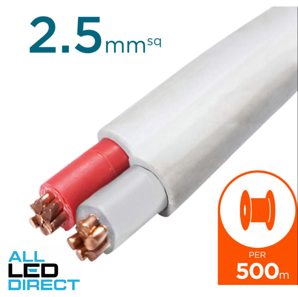 2.5mm Twin Active Flat Cable Red & WhiteCores White Sheath 500 Metre Drum