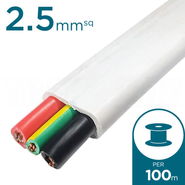Electra 2.5mm 2 Core & Earth Flat Cable 100 Metre Drum