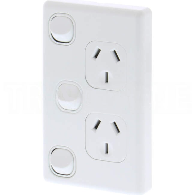 Tesla 10 Amp Double Vertical Internal Powerpoint With Extra Switch White