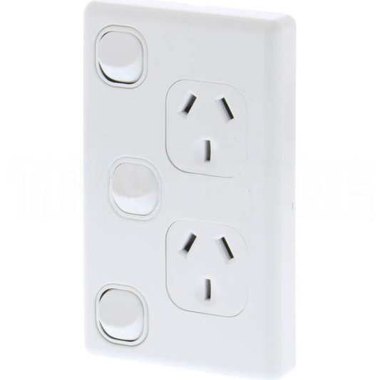Tesla 10 Amp Double Vertical Internal Powerpoint With Extra Switch White