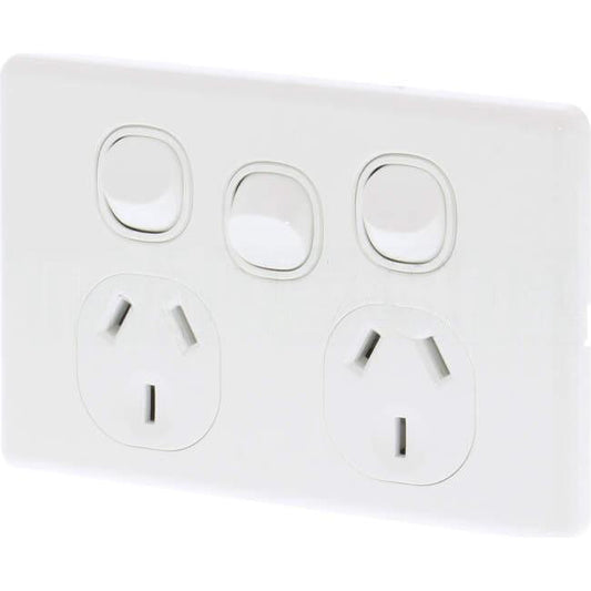 Tesla 10 Amp Double Slimline Internal Powerpoint White Extra Switch