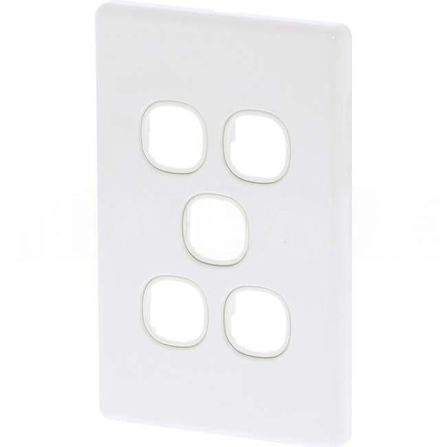 Tesla Slimline 5 Gang Switch Grid Plate White