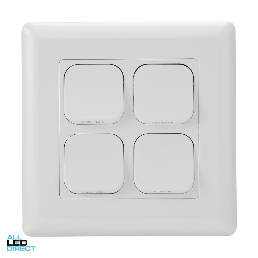 Tesla 16 Amp Large Dolly 4 Gang Internal Rocker Switch Large Format White ALL LED Direct