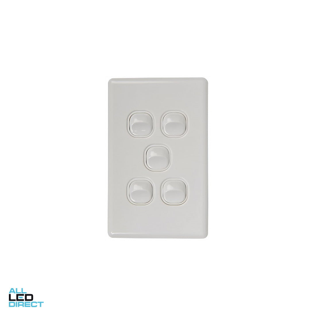 Tesla Classic 5 Gang Vertical Internal Rocker Switch White ALL LED Direct