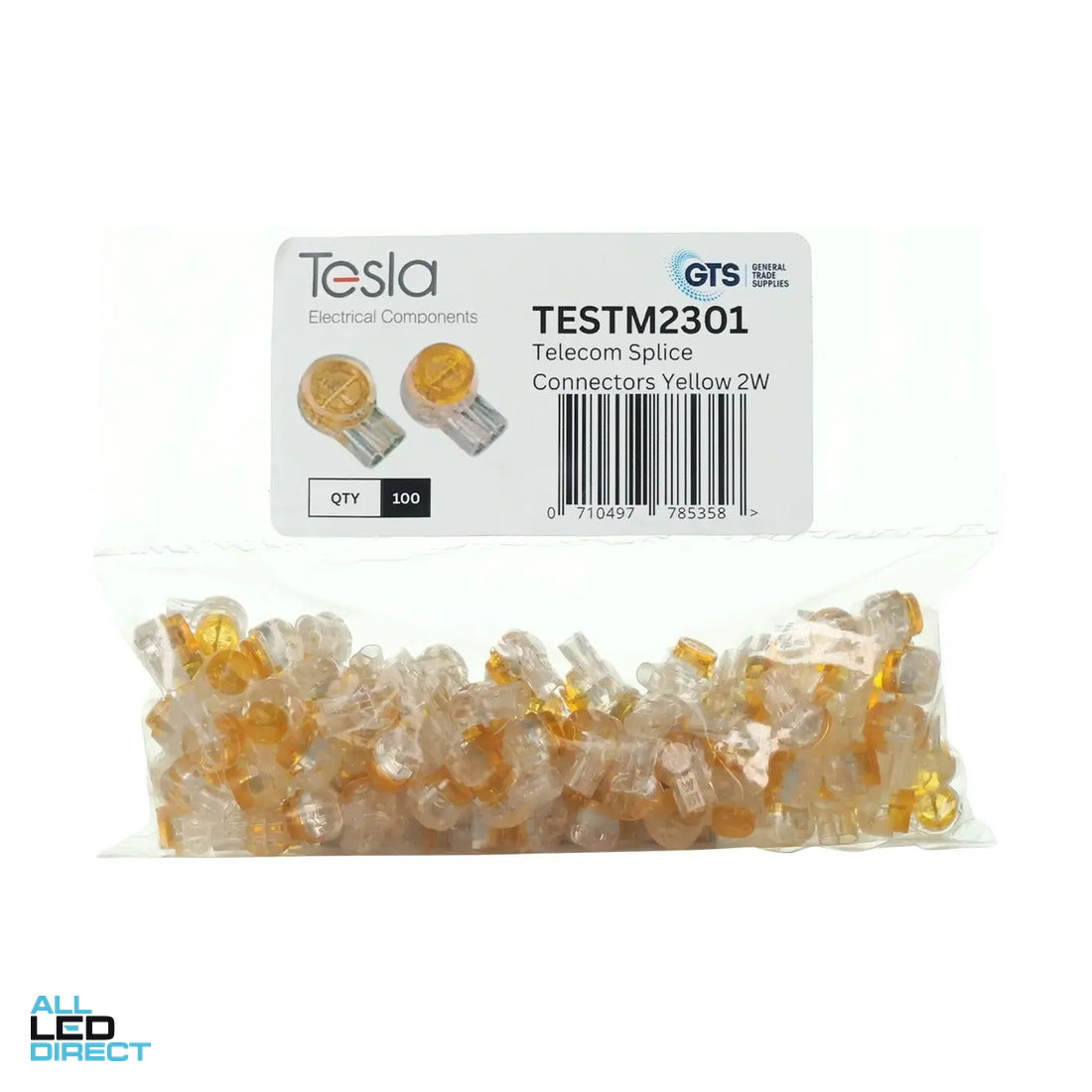 Tesla 2 Hole Gel Filled Wire Connector Yellow Pack Of 100 ALL LED Direct