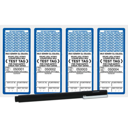 Exel Network Self Laminating Test Tag Including Industrial Marking Pen Blue Pack Of 100