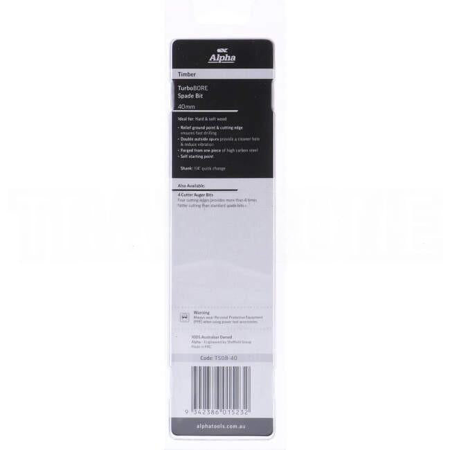 Sheffield 40mm Alpha Spade Bit - TurboBORE