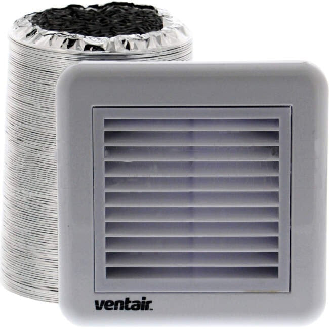 Ventair 100mm Exhaust Fan Ducting Kit With 3 Meter Aluminium Ducting And Fixed Exterior Grille White